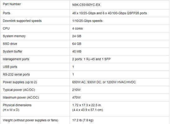 high quality N9K-C93180YC-EX Nexus 9300 series  48p 10/25G SFP netwotk switch